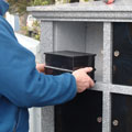 Columbarium opened to allow ashes to be placed inside